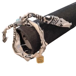Black and White Fabric Bracelet with Gold Charm
